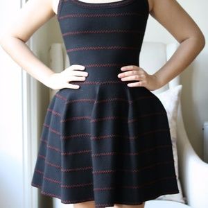 AZZEDINE ALAIA black & red knit fit & flare dress _